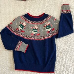 Mini Boden French Navy Skiing Mice Fair Isles Fair Isle Sweater (9-10y)